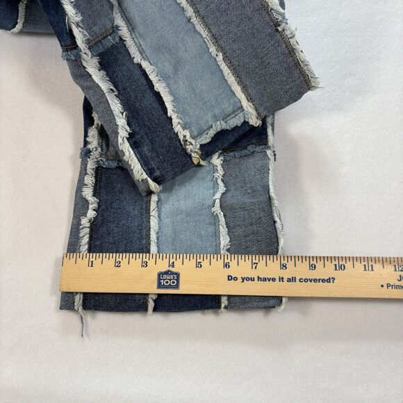 Vintage 90s Zana Di Patchwork Flare Jeans Y2K Hippie Low Rise Raw Fringe - Picture 9 of 11